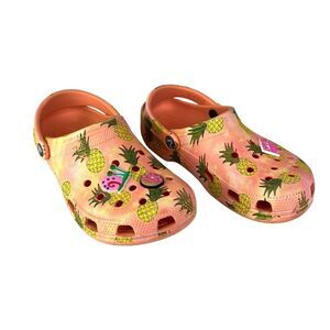 Crocs Classic Clog Pineapple Papaya Pink Resort Women Sz 7 Men Sz 5 with Jibbitz